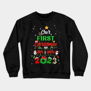 Our First Christmas As Mr And Mrs 2023 Couple Wife Husband Crewneck Sweatshirt